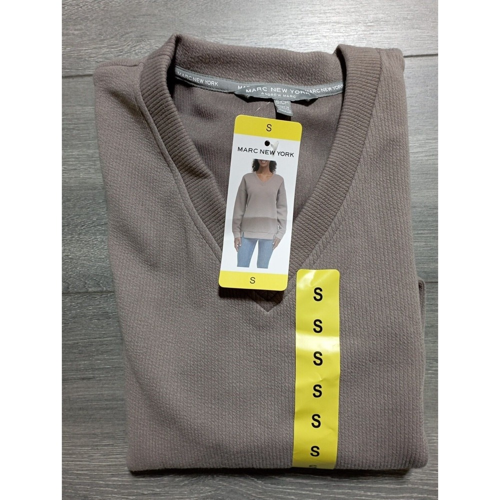 Marc New York Sweater Adult Small Taupe Ribbed V-Neck Womens